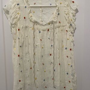 SHEIN Embroidered Cream Top with Multicolor Accents